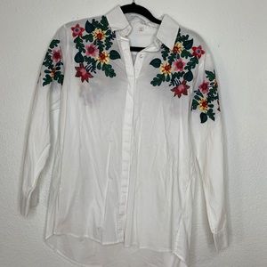 Embroidered flower design white button up